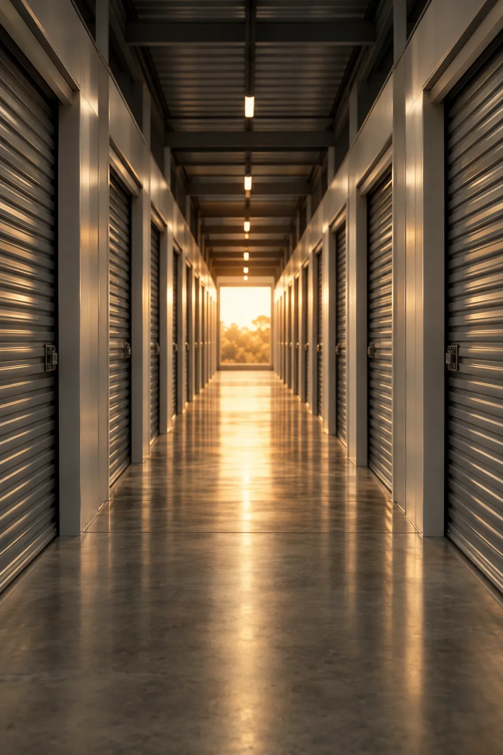 A quiet storage unit hallway
